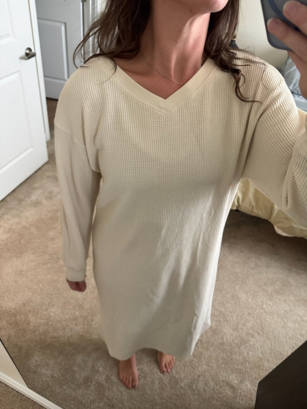 Vintage Cotton Blend Waffle Knit Thermal Nightgown OSFM